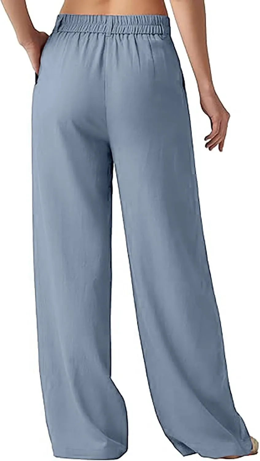 Women's Linen Wide Leg Pants Plus Size Breathable Business Casual Trousers Relaxed Fit Office Workwear