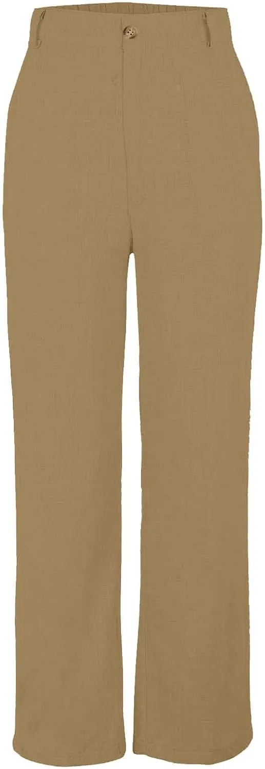 Women's Linen Wide Leg Pants Plus Size Breathable Business Casual Trousers Relaxed Fit Office Workwear