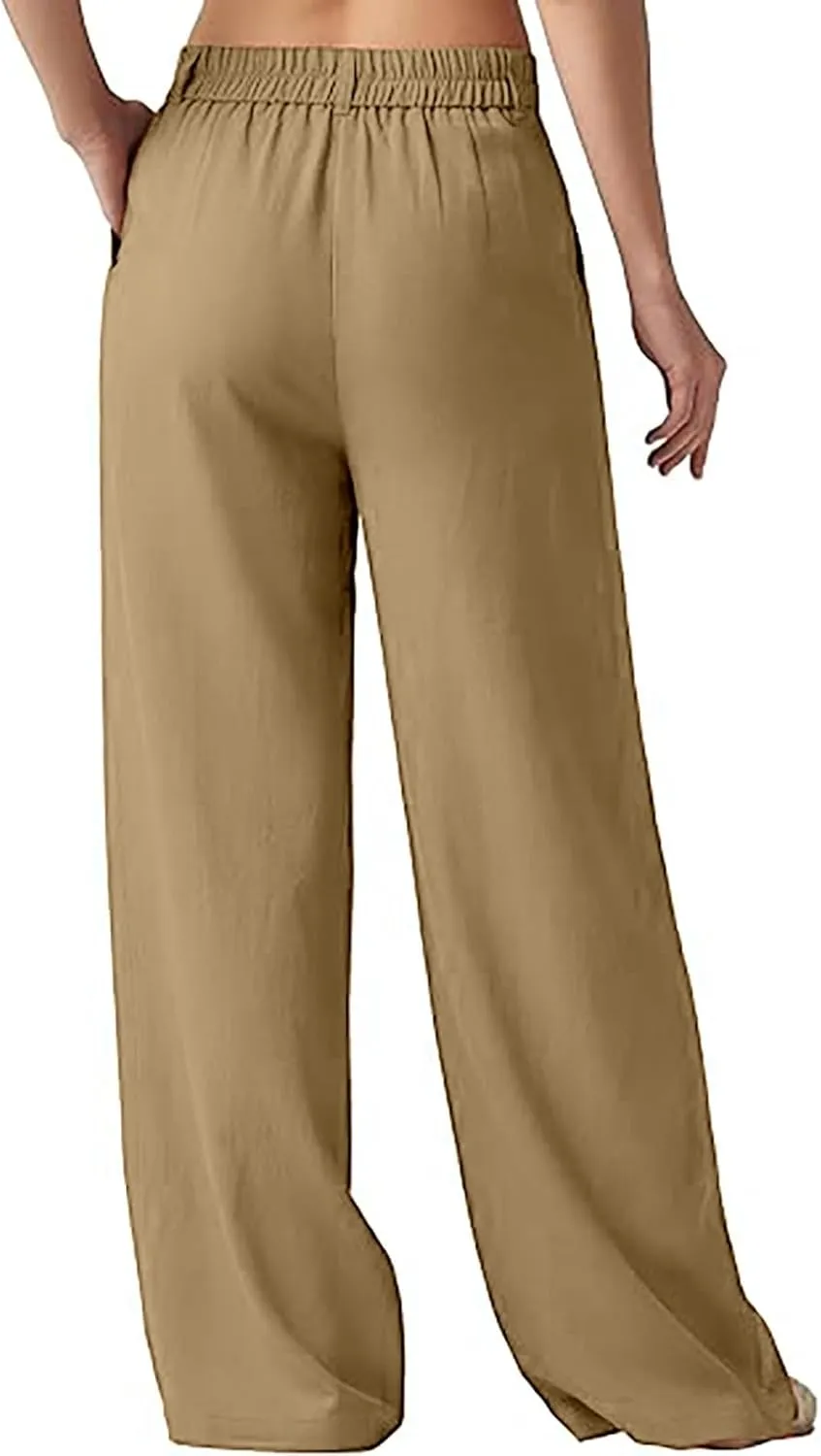 Women's Linen Wide Leg Pants Plus Size Breathable Business Casual Trousers Relaxed Fit Office Workwear
