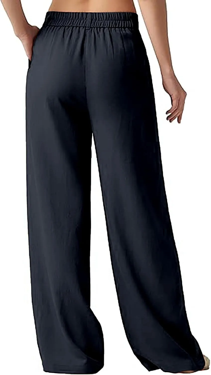 Women's Linen Wide Leg Pants Plus Size Breathable Business Casual Trousers Relaxed Fit Office Workwear