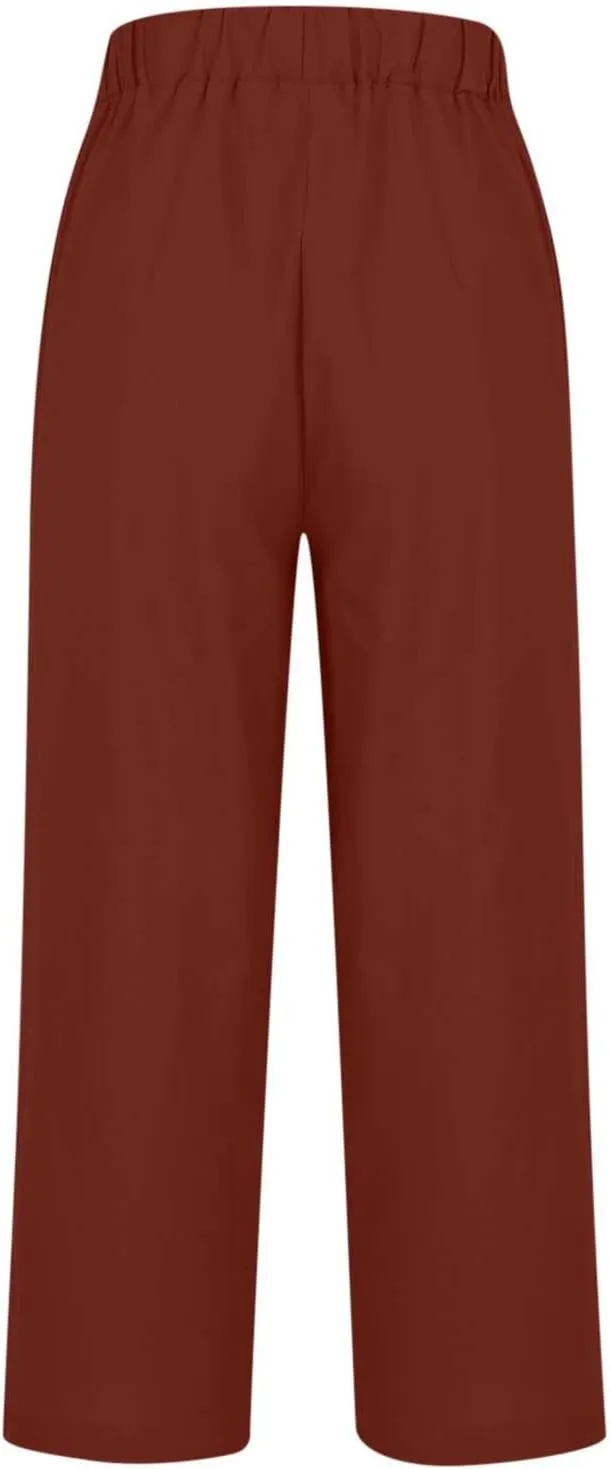 Women's Wide Leg Pants Linen Casual Summer Trendy Workout Relaxed Fit Loose Lounge Yoga Trousers with Pockets Beach