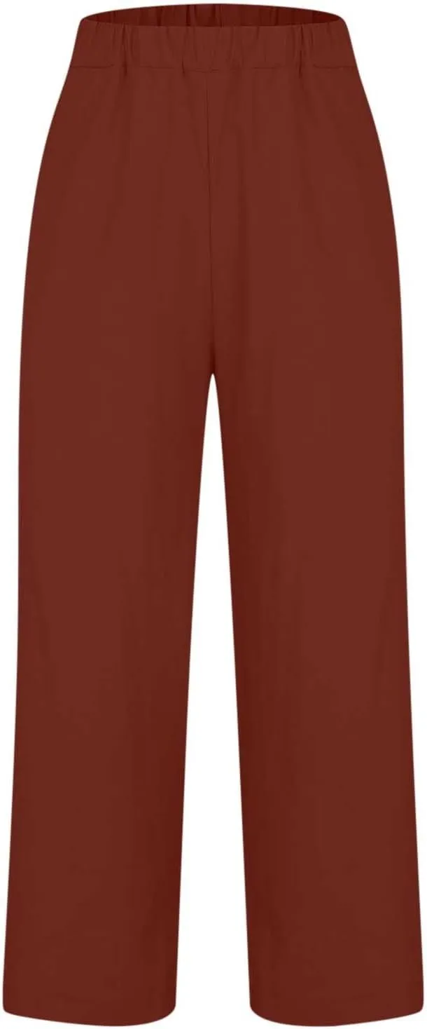 Women's Wide Leg Pants Linen Casual Summer Trendy Workout Relaxed Fit Loose Lounge Yoga Trousers with Pockets Beach