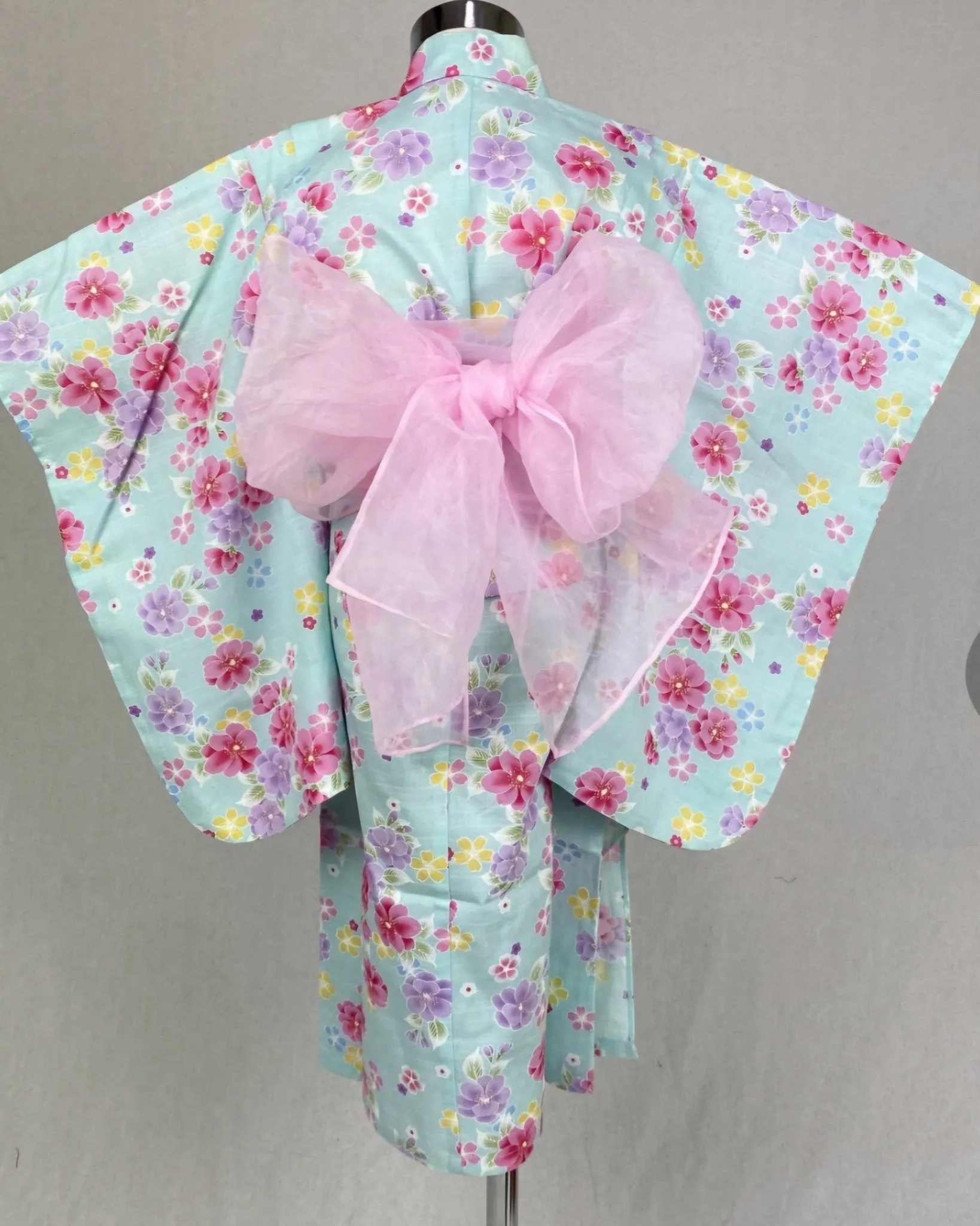 Yukata Girls - Light blue with pink & purple floral design