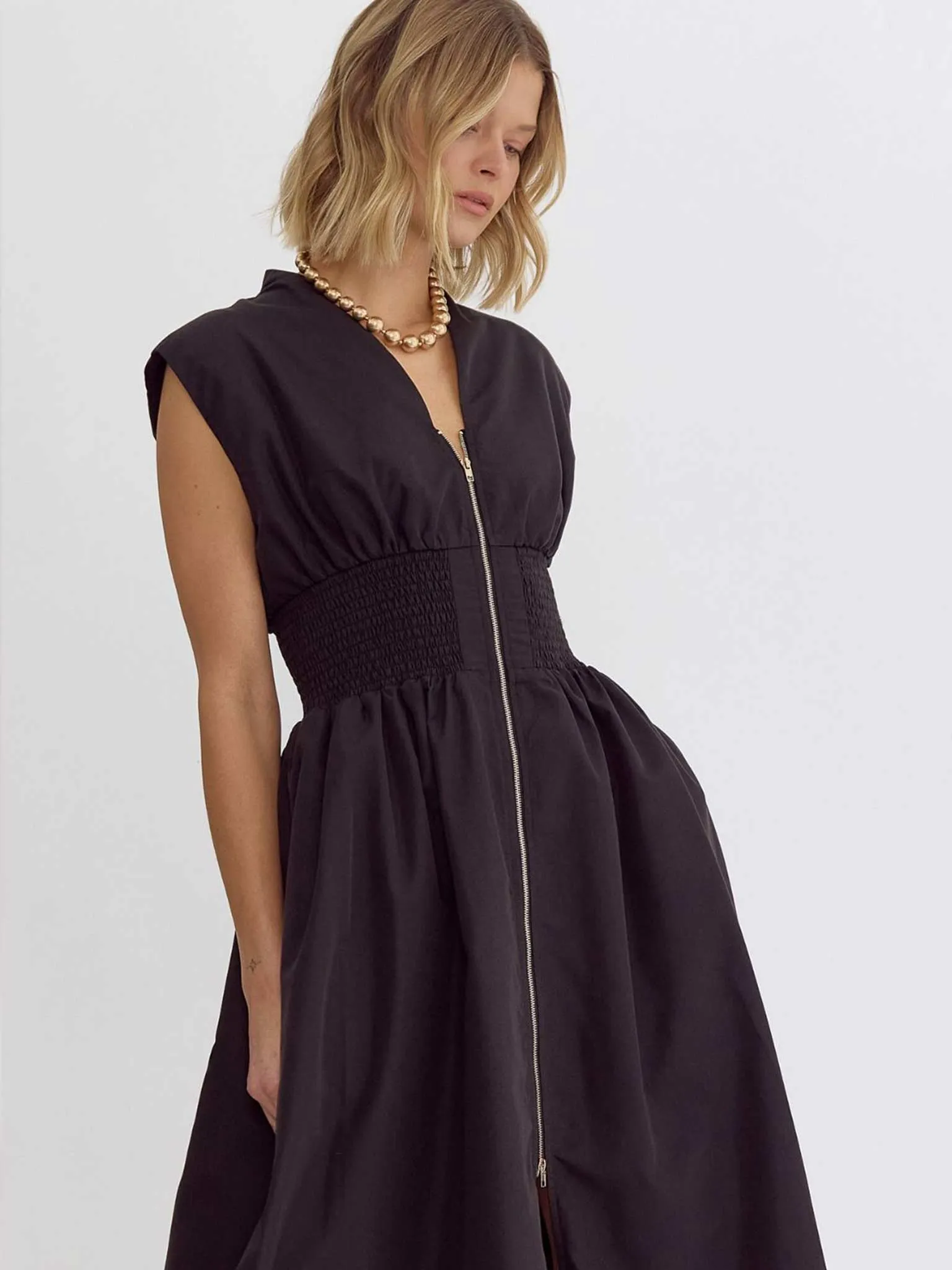 Zip Front Midi Dress