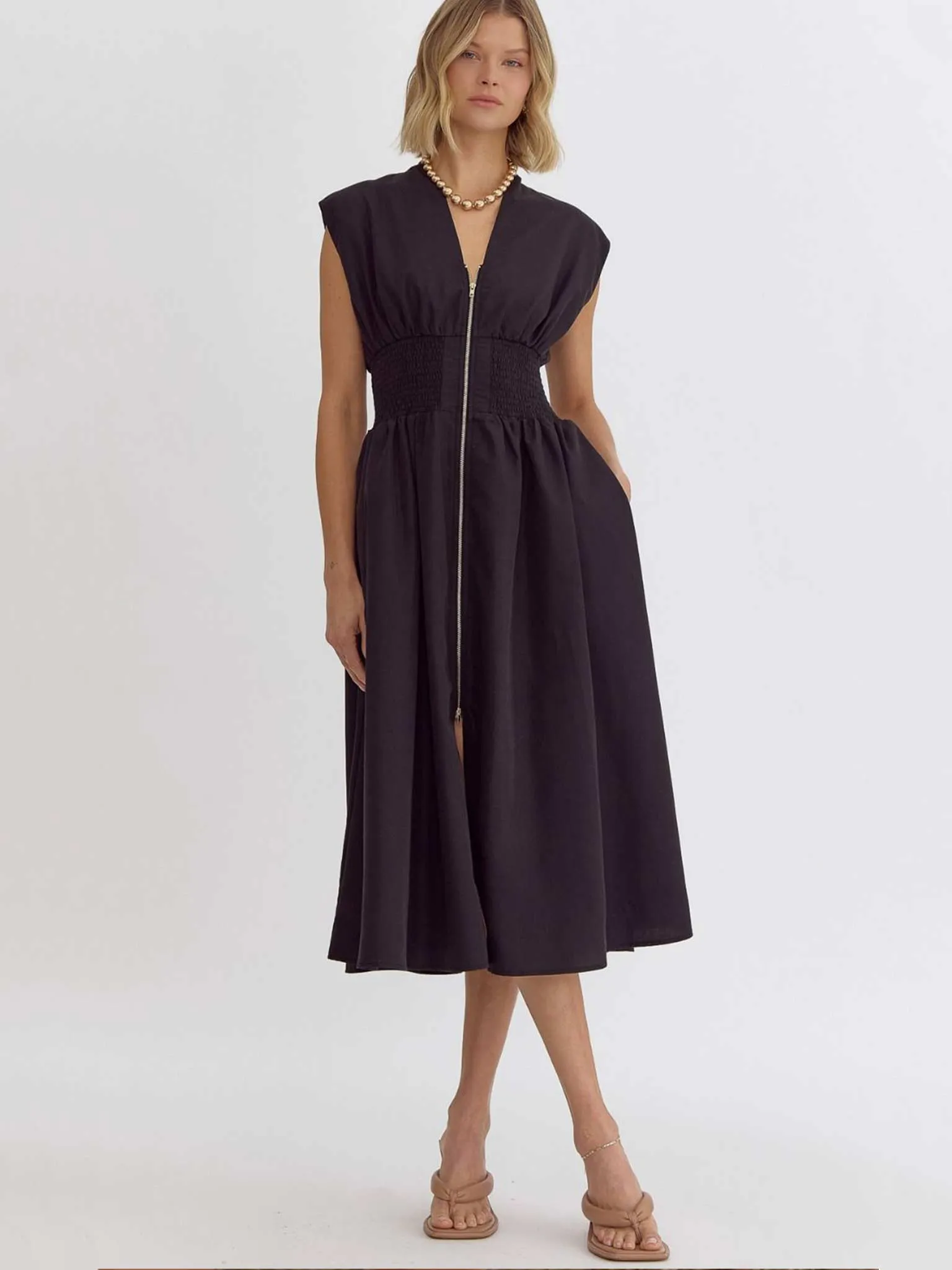 Zip Front Midi Dress