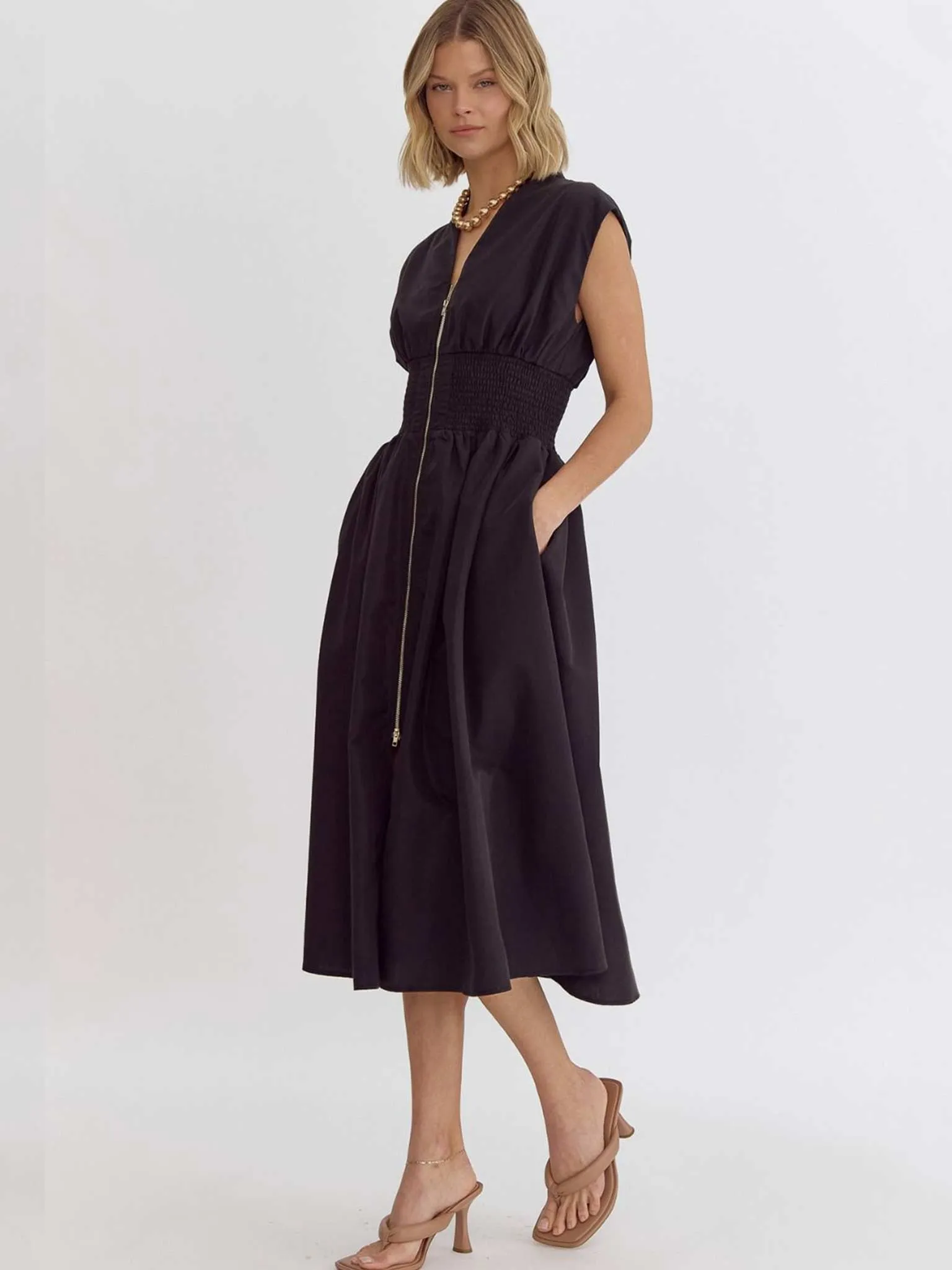 Zip Front Midi Dress