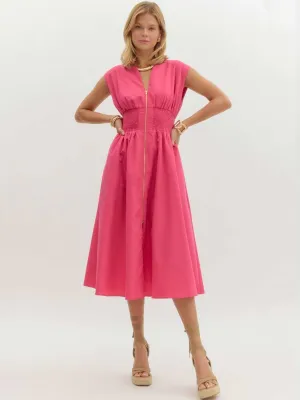 Zip Front Midi Dress